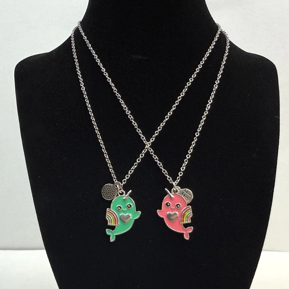 BFF Narwhal Best Friends Forever Charm Pendant Necklace Girls Jewelry Set of 2
